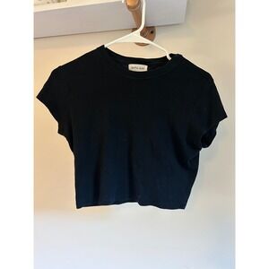 Bella Dahl Black Crew Neck Short Sleeve Cropped T Shirt Top Women's small‎